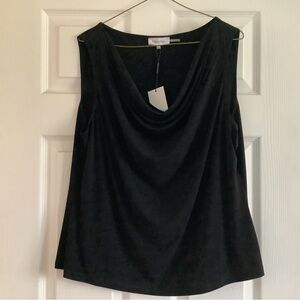 Calvin Klein Black Drape Neck Blouse 1x NWT